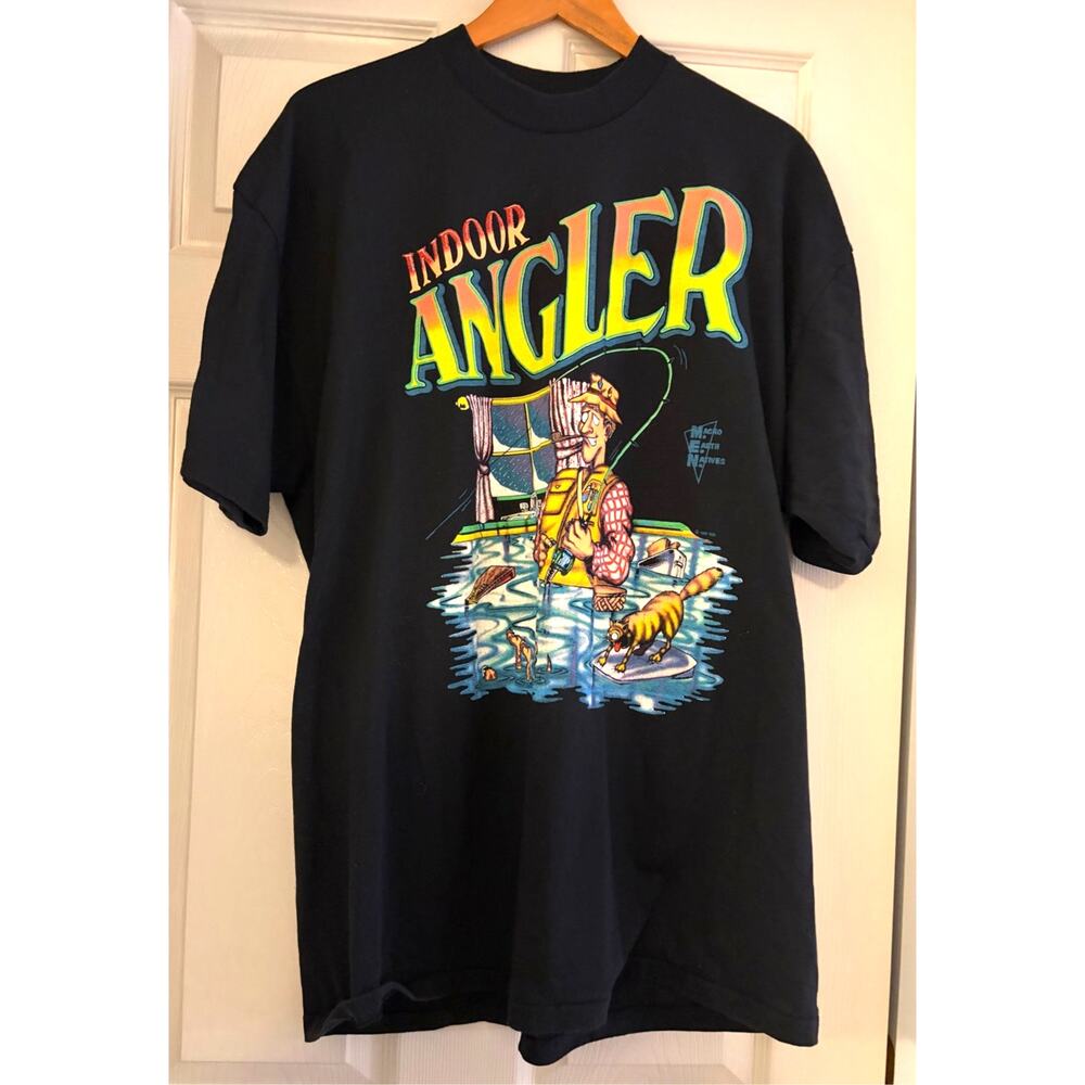 Vintage 1991 SSI Indoor Angler T Shirt XL Single Stitch Macho Earth Natives